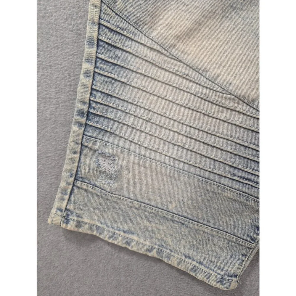 Southpole Denim Biker Shorts Mens 38 Blue Light Wash Slim Fit Moto Distressed